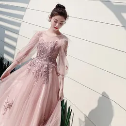 Ethnic Clothing Fairy Pink Evening Party Dress Exquisite Appliques Celebrity Banquet Elegant A-line Hostess Slim Maxi Mesh