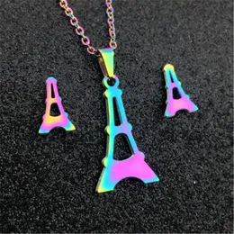 Earrings & Necklace QIAMNI Dazzling Colorful Stainless Steel Eiffel Tower Jewelry Set Famous Building Earring For Women Girl Souvenirs Gift