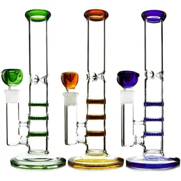 Green Blue Amber Hookahs Straight Tube Triple Honeycomb Percolator Perc Colorful Glass Bongs Tonado Oil Dab Rigs 14mm Joint Water Pipes