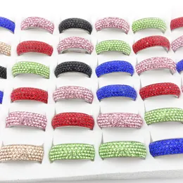 Atacado 36pcs / lote womens banda de aço inoxidável anéis argila 5 fileira colorida strass brilhando moda jóias lindo festa presente