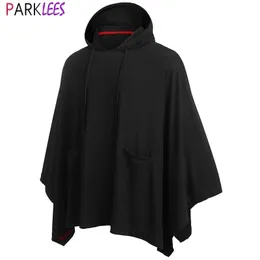 Black Casual Hooded Sweatshirt Loose Bat Sleeves Poncho Cape Cloak Hip Hop Harajuku Streetwear Hoody Pullover for Male Moletom 210522