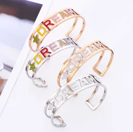 Best Cuff Bracelets for Woman Stainless Steel Bangles Rhineatone Dream Bangles Rose Gold Female Hand Jewelry Accessories Q0719