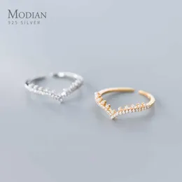 Radiant Zircon V Shape Elegant Pearl Sterling Silver 925 Ring for Women Free Size Luxury Wedding Gift Fine Jewelry 210707