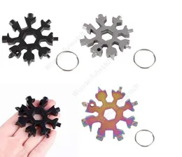 DHL 18 i 1 CAMP KEY RING Pocket Tool Multifunktionshöjning Nyckelring Multipurposer Överlev utomhusöppnare Snowflake Spanne Hex-skiftnyckel daw299