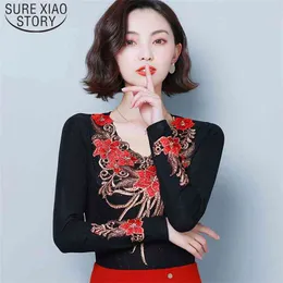 Fashion Embroidery Long Sleeve Tops Women Blusas Mujer De Moda 5XL 6XL Plus Size Blouse Casual Autumn Slim Shirt 7757 50 210506