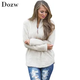 Jesień Zima Kobiety Bluzy Bluzy Solid Casual Z Długim Rękawem Teddy Sweter Pluszowy Zipper Zipper Sudadera Mujer 210515