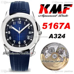 KMF 5167A PP324CS A3234 Automatic Mens Watch Steel Case Blue Textured Dial Stick Number Markers Rubber Strap Watches Super Edition Puretime B2