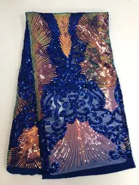 5Yller / Lot Fashion Blue French Net Lace Fabric Match Sequins Style Dekoration Afrikansk mesh Material för dressing CF24