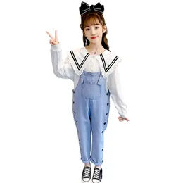 Miúdos Roupas Suéter + Janal Jumpsuit Menina Casual Style Outfit Patchwork Crianças 210527