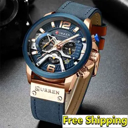Curren Mens Zegarki Top Marka Luksusowy Biznes Chronograf Mężczyzna Wrist Watch Mężczyźni Skórzany Wojskowy Sport Wristwatch Męskie 210527