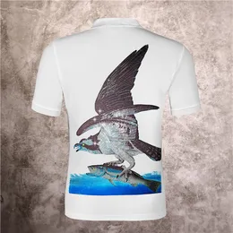 Summer Menswear Designer German Rock Punk Hot Diamond Eagle Catch Fish Print Modal Polo Shirt Pure Cotton Slim High Quality Hip Hop Male Stand Collar Shirt #0008