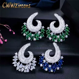 Luxusgrün blauer kubische Zirkonia große Blumenmarke Ohrringe für Frauen Hochzeit Fashion Kostüm Schmuck Geschenk CZ442 210714
