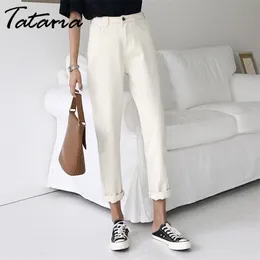 Tataria Jeans Harem for女性用緩いヴィンテージベージュの女性のズボン高腰綿のジーンの女性のボーイフレンドDenim 210514