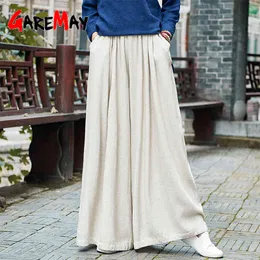 Cotton Linen Yoga Wide Leg Pants Women's Plus Size Loose Casual Vintage Meditation for Woman Trousers 210428