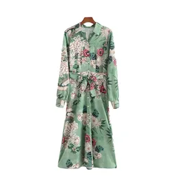 Streetwear Kobiety Floral Print Sukienka Moda Damska Sashes Vestidos Chiński Styl Kobiet Chic Collar Suknie 210430