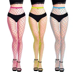2021 New Fashion Fluorescence Mesh Net Strumpor 12 Färger Transparent Hollow Out Club Party Hollow Out PantyHose Y1130