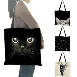 Designväskor Kvinnor Stövlar Sumi Black Cat Print Shopper Handväska Kontor Återanvändbar Casual Shoulder B06060