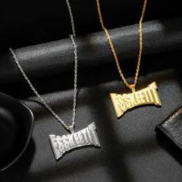 TOPGRILLZ New Personalized ESSKEETIT Pendant Necklace Mens Iced out Hip Hop Sliver Color Jewelry Charm Necklace For Gifts