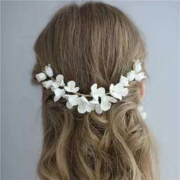 Högkvalitativ lera blomma brud hårkam handgjord rhinestone hår vinstockar bröllop headpiece party prom hår smycken brud x0625