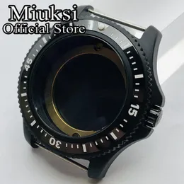 44mm relógio caso preto pvd cerâmico bezel fit eta2836 miyota 8205 8215 812a mingzhu dg2813 3804 gaivota st1612 movimento