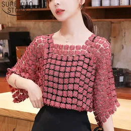Shirt with Sling Solid Color Two-Piece Lace Hollow Mesh Tops Sexy Elegant Pullover Blouse Chiffon Shirt Top Blusas Mujer 8976 50 210527
