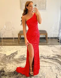 Sheath One-Shoulder Women's Evening Prom Dress Elegant Long Sequined Split Sexy Party Dresses For 2022