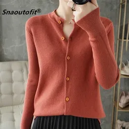 Snaoutofit damski sweter, okrągły wełna wełna, dzianiny podstawy, jednolity kolor, wersja koreańska, luźna kurtka, cena specjalna 211103