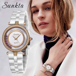 Zegarek Damski Sunkta Moda Simples Quartz Mulheres Relógios Impermeáveis ​​Mãe-of-Pearl Superfície Assista Mulheres Top Marca Luxo Relógio 210517