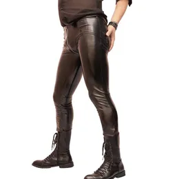 Sexy Men Zipper Open U Crotch High Elastic PVC Shiny Pencil Pants Fashion Punk Glossy Style Pencil Pants Gay Wear F100