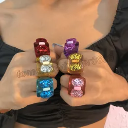 Chunky Transparente Rodada Quadrada Acrílico Knuckle Anel Resina Lantejoulas Big Bow Anéis Estéticos Acessórios Para Jóias