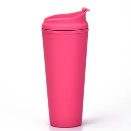 ZL0455 Mugs 650ml Plastic Double Layer Straw Cup Large Capacity Outdoor Frosted Cups Water Bottle Travel Coffee Drinks Juice Mug