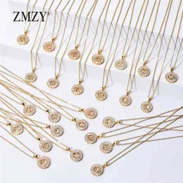 ZMZY 26pcs/lots Wholesale Lots Bulk Mixed A-Z Letter Necklace Stainless Steel Chain CZ Crystal Gold Color Pendant 210721