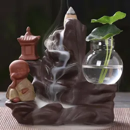 Backflow Incense Burner Holder Ceramic Little Monk Small Buddha Waterfall Sandalwood Censer Creatives Home Decor with