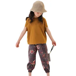 Teen Girls Clothing Floral Outfits Tshirt + Byxor Tracksuit Girl Summer Children's 6 8 10 12 14 210527