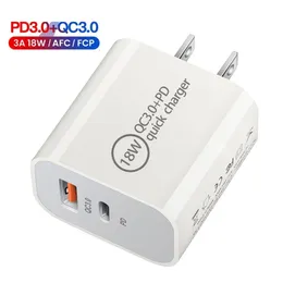 18W 12W snabb snabb typ C PD-laddare QC3.0 EU US USB-C Wall Chargers Adapter för iPhone 13 14 Samsung Galaxy Note 10 S20 S10 Huawei HTC Android Phone PC