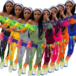 Two Piece Outfits Women's Tracksuits Tie Dye Set T Shirt Top And Pants Tracksuit Jogging Femme Autumn Plus Size