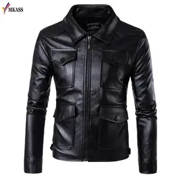 Men's Fur & Faux Black Leather Jacket Coats Turn Down Collar PU Jackets Punk Motorcycle Plus Size 5XL Blouson Moto