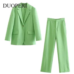 Duoperi 2 stycke byxor set suit blazer kvinnor elegant högmodig vintage chic lady kvinna outfit överdimensionerade kostymer 211105