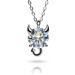 GIGAJEWE 2ct 8mm Round cut 18K White Gold Moissanite little devil Necklace Plated 925 Silver Diamond Test Passed Jewelry Woman Girl Gift