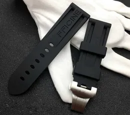 24mm Czarny Zegarek Zespół Natura Miękki Silikonowy Gumowy Watchband Fit Dla Panerai Pasek Narzędzia Butterfly Klamra do PAM111 / 441 H0915