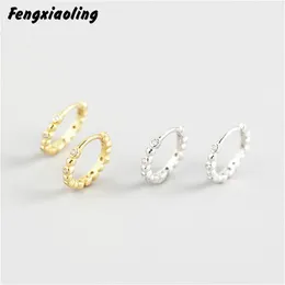 Fengxiaoling mode 925 sterling silver hoop örhängen för kvinnor zirkon piercing örhänge fina smycken söta tillbehör 2021 huggie