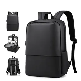 Fashion Black Teenager Backpack 15.6 "Laptop Ryggsäck Rese Business Schweiziska Backpacking Män Retro USB Studentskola Axel Väskor