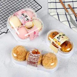 Gift Wrap 2/3/4 Cavities Round Plastic Cake Boxes And Packaging Egg-Yolk Puff Mooncake Food Container Bakery Bussiness Baking Packing Box