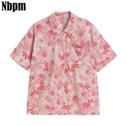 Sommar kvinnlig Casual Fashion Shirt Short Sleeve Floral Tryckta Röda Kvinnors Blus Koreansk Kläder Kvinnors Skjorta Streetwear 210529