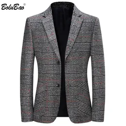 Bolubao moda marca homens xadrez blazer outono homens morno magro jacquard terno jaqueta business casual blazers casaco masculino 210518