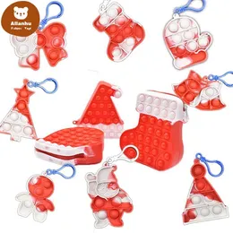 Sensory Toy Decompression Toys Push its Pops Fidget Christmas Series Children Bubble Music Keychain Santa Claus Gingerbread Man Tree Butterfly