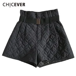 Chicever koreanska shorts för kvinnor hög midja ramar fickor minimalism plus storlek bomull lös kort kvinnlig mode kläder 210719