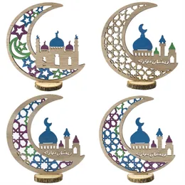 Eid Mubarak Party Drewniane Dekoracje Tabletop Ramadan Księżyc Ornament Home Office Decor