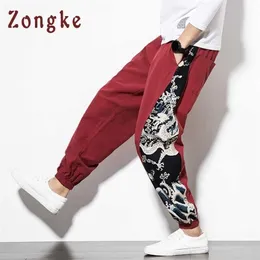 Zongke Chinese Dragon Harem Pants男性ジョガーズスウェットパンツ日本の街路壁のズボンズボン業者のズボンM-5XL 211201