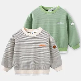 Spring Autumn 2 3 4 6 8 9 10 Years Children Long Sleeve Striped Print Patchwork Pullover Basic Sweatshirt For Kids Baby Boy 210529